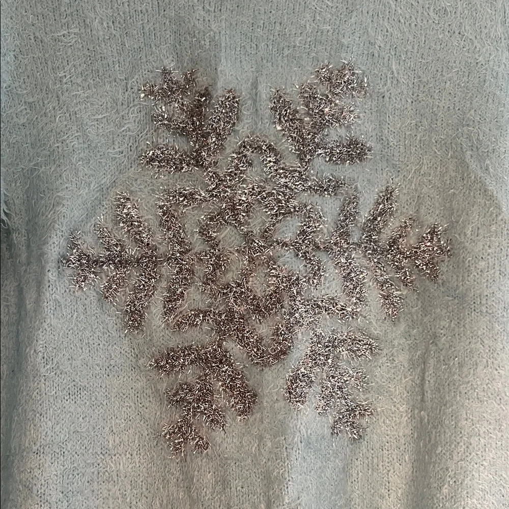 Light Blue Sweater with Silver Snowflake Design - Picture 2 of 4